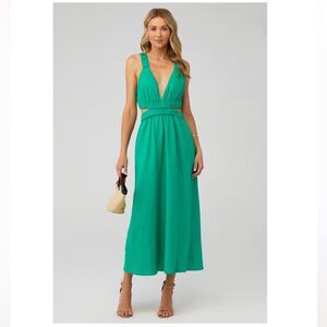 Bardot Linen Midi Dress Green Cut Out Open Back Size Large
